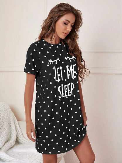 Slogan And Polka Dot Print Nightdress