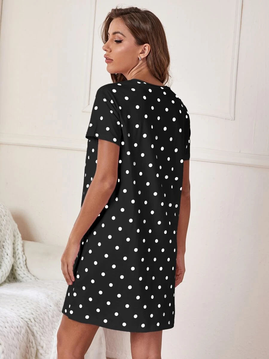 Slogan And Polka Dot Print Nightdress