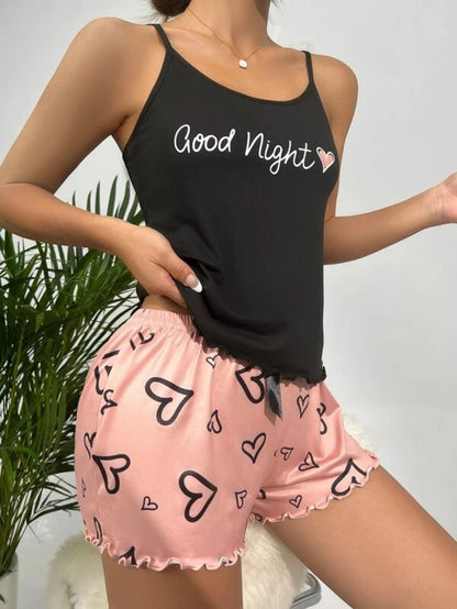 Graphic Lettuce Trim Cami Top And Shorts Set
