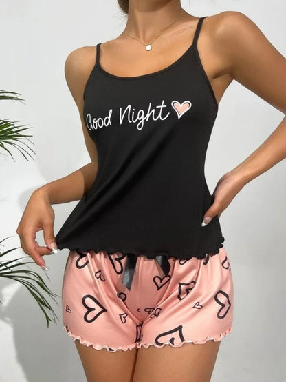 Graphic Lettuce Trim Cami Top And Shorts Set