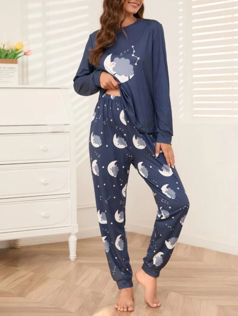 Slogan Graphic Top And Plaid Pants PJ Set