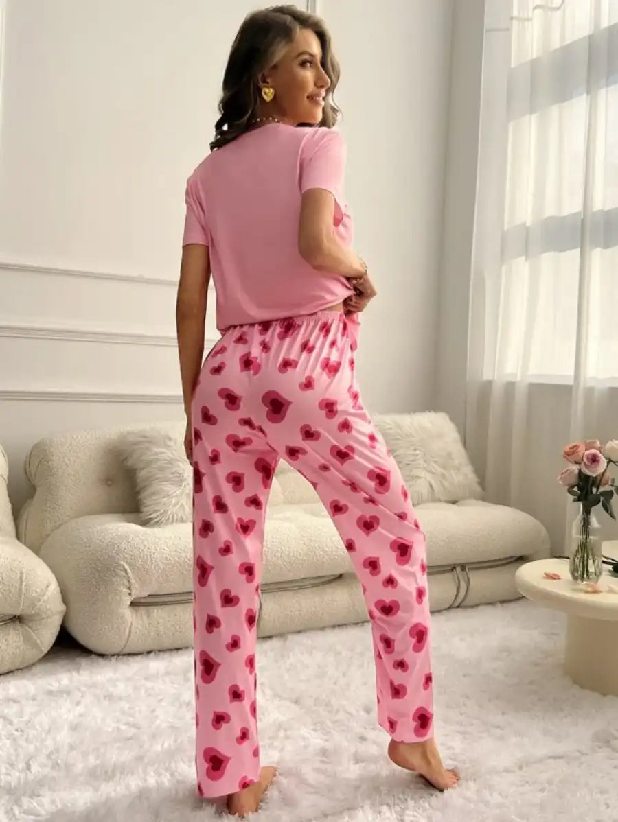 Slogan Print Graphic Pajama Set