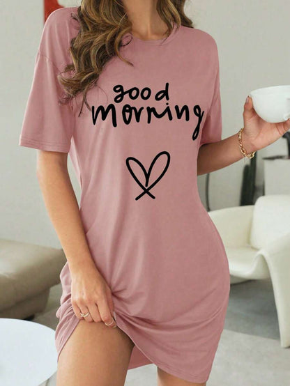 Slogan Print Stretch Sleep Shirts