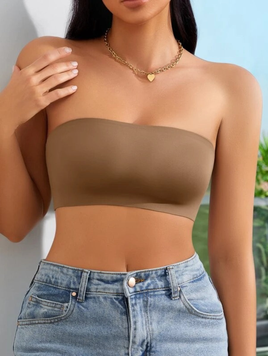 Solid Bandeau Casual Bra Brown