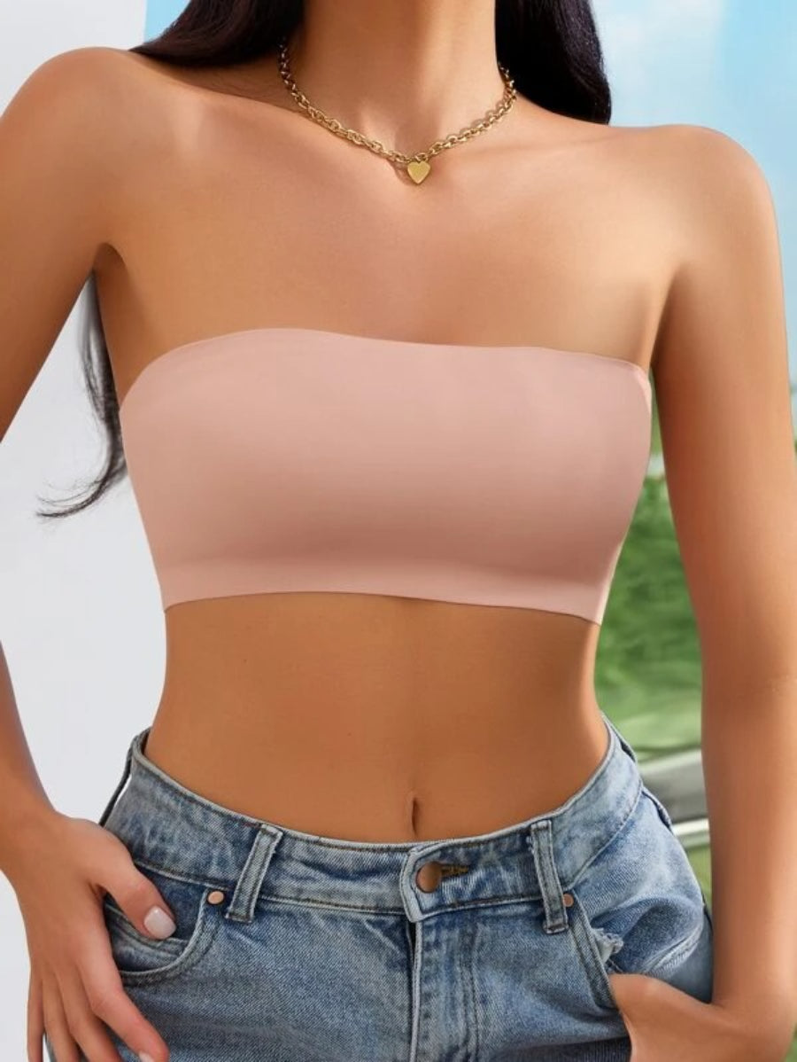 Solid Bandeau Casual Bra Pink