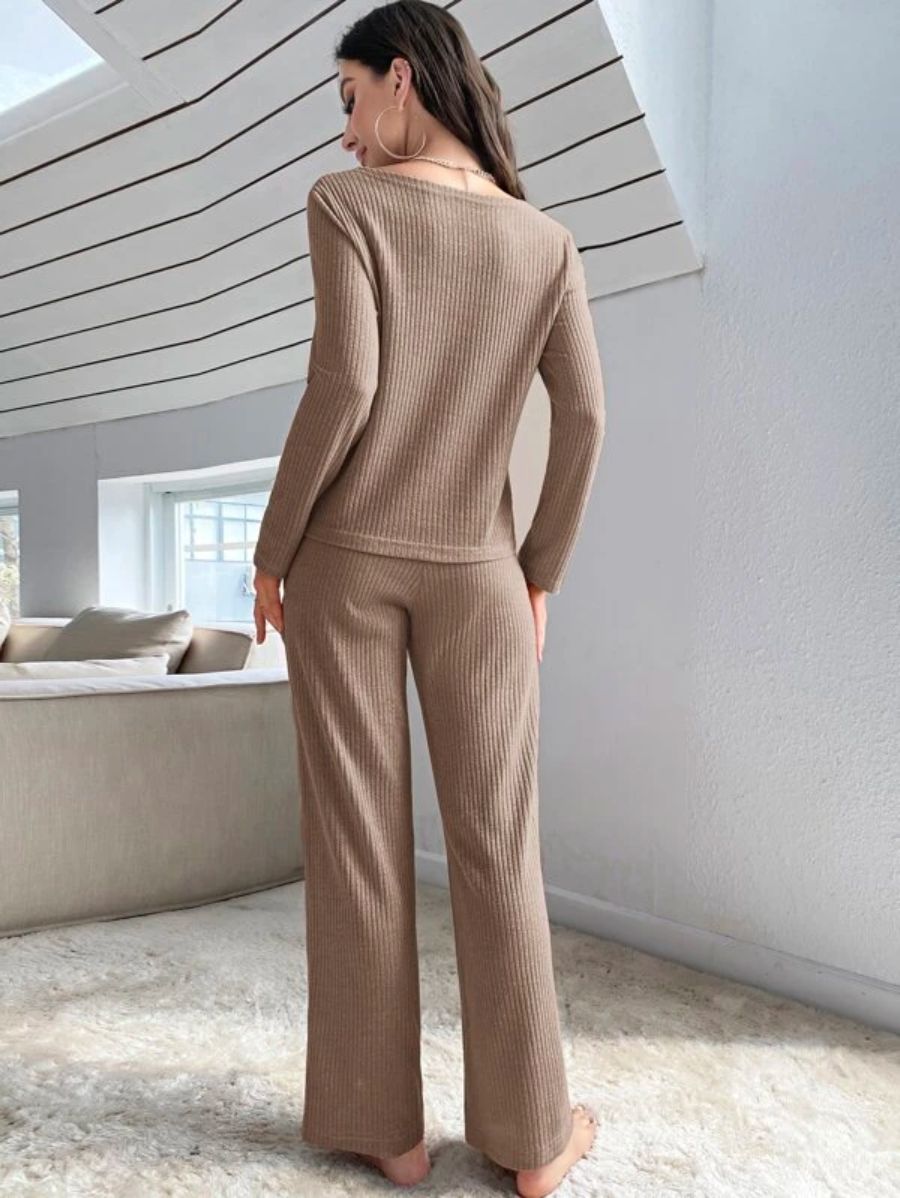 Buttoned Front Solid Color Lounge Set