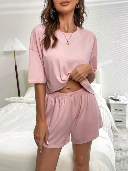 Solid Drop Tee And Shorts Lounge Set