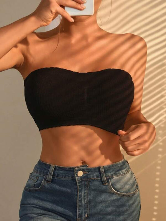 Solid Lettuce Trim Tube Bra Black