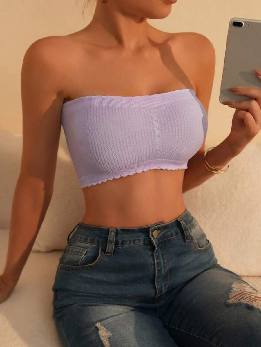 Solid Lettuce Trim Tube Bra Purple