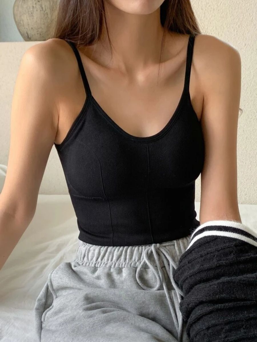 Solid Ribbed Knit Pattern Bralette