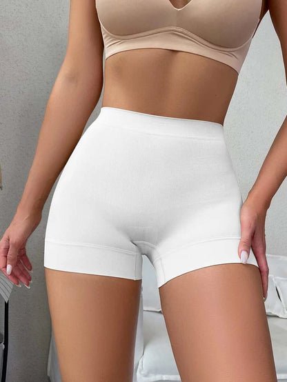 Solid Ribbed Knit Shapewear Shorts White