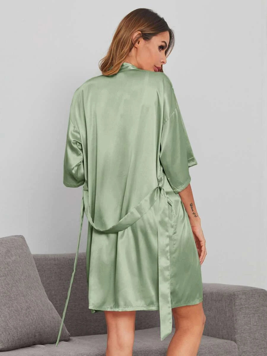 Solid Satin Belted Robe