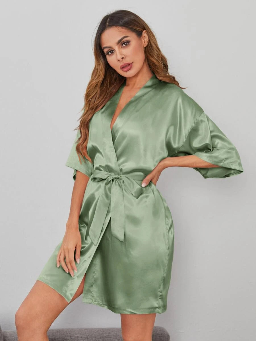 Solid Satin Belted Robe