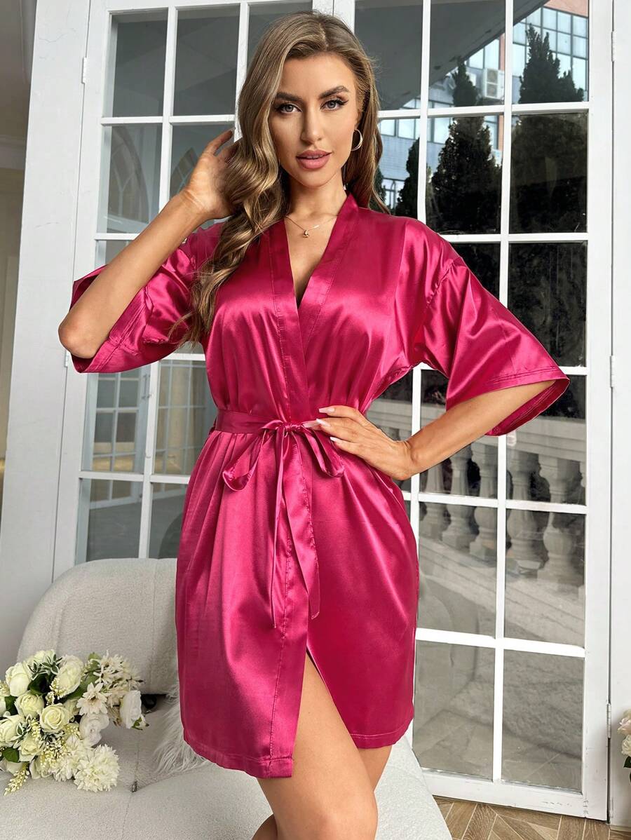 Solid Satin Belted Robe