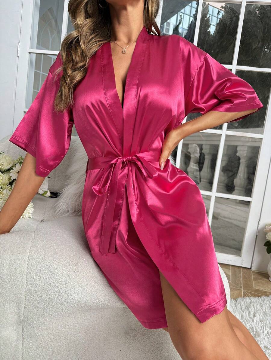 Solid Satin Belted Robe