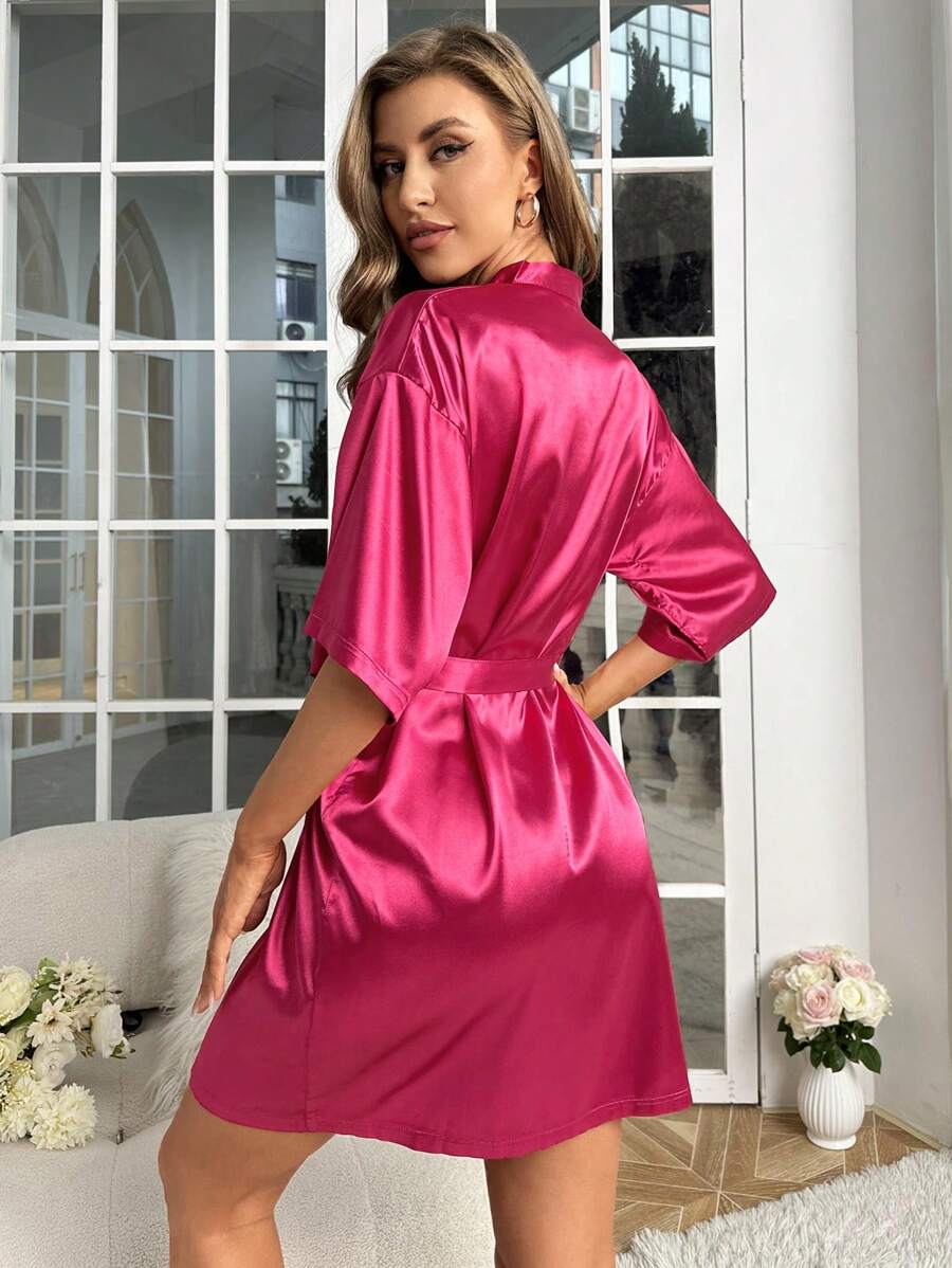 Solid Satin Belted Robe