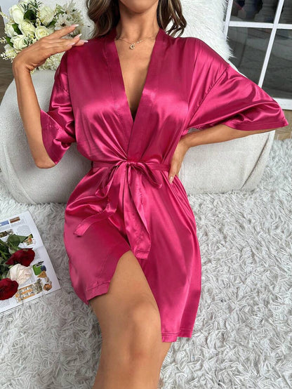 Solid Satin Belted Robe