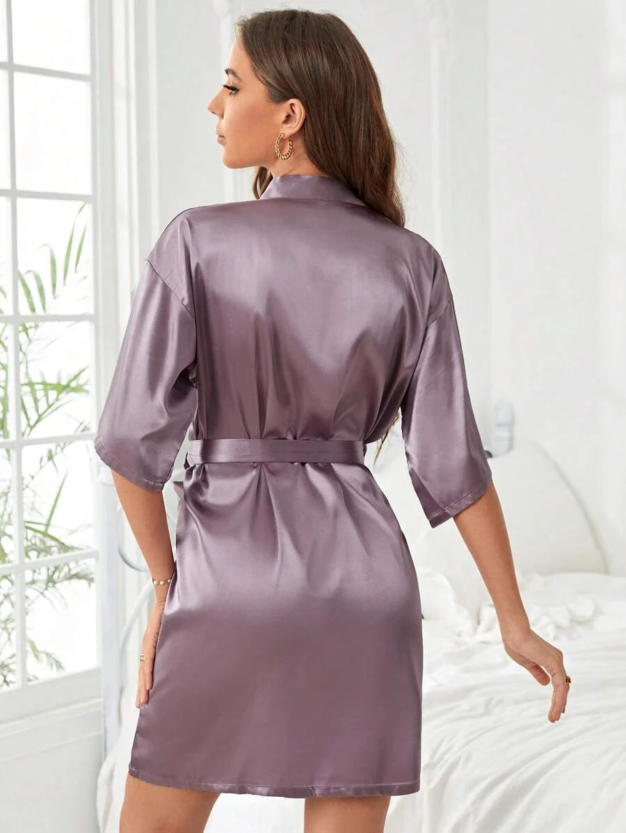 Solid Satin Belted Robe