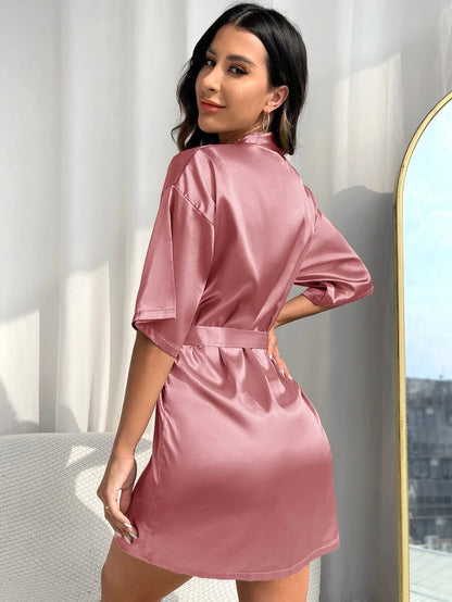 Solid Satin Belted Robe