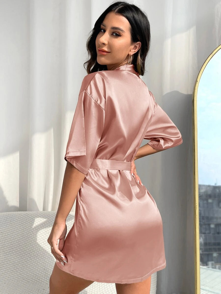 Solid Satin Belted Robe