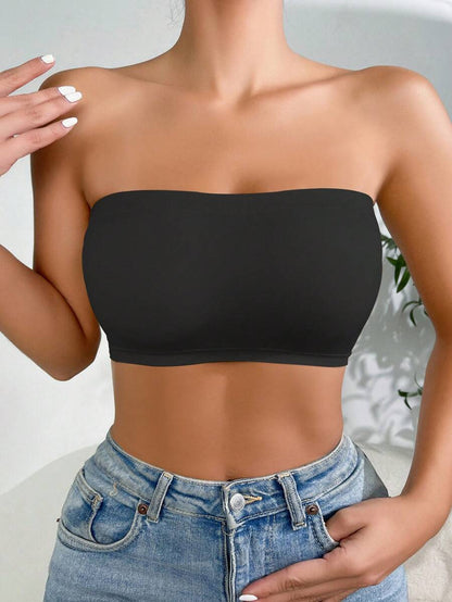 Solid Strapless Wireless Bra Black