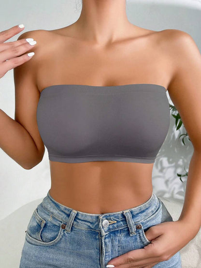 Solid Strapless Wireless Bra Gray