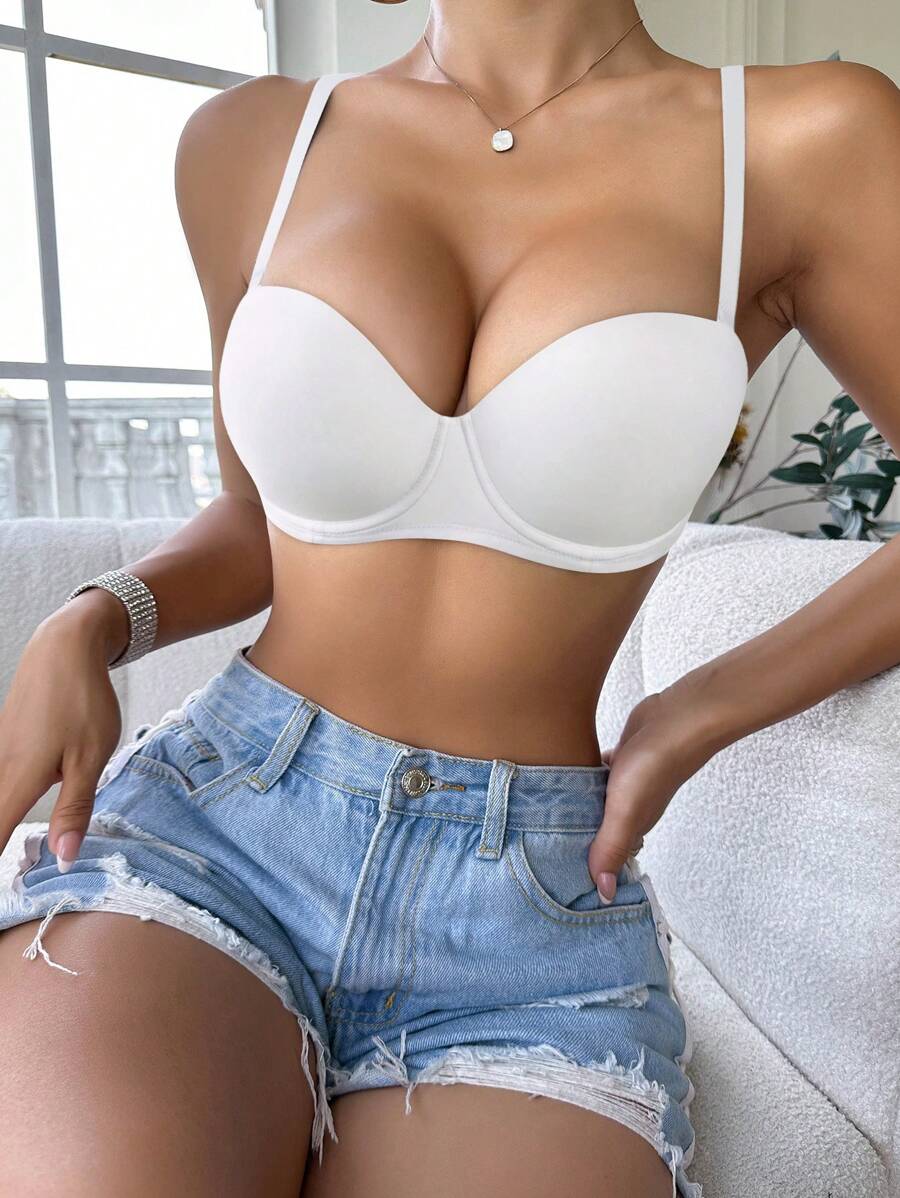 Solid Underwire Bra With Transparent Strap