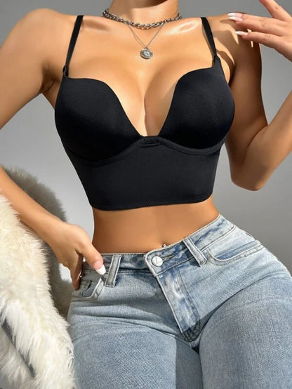 Solid Underwire Pattern Bra Black