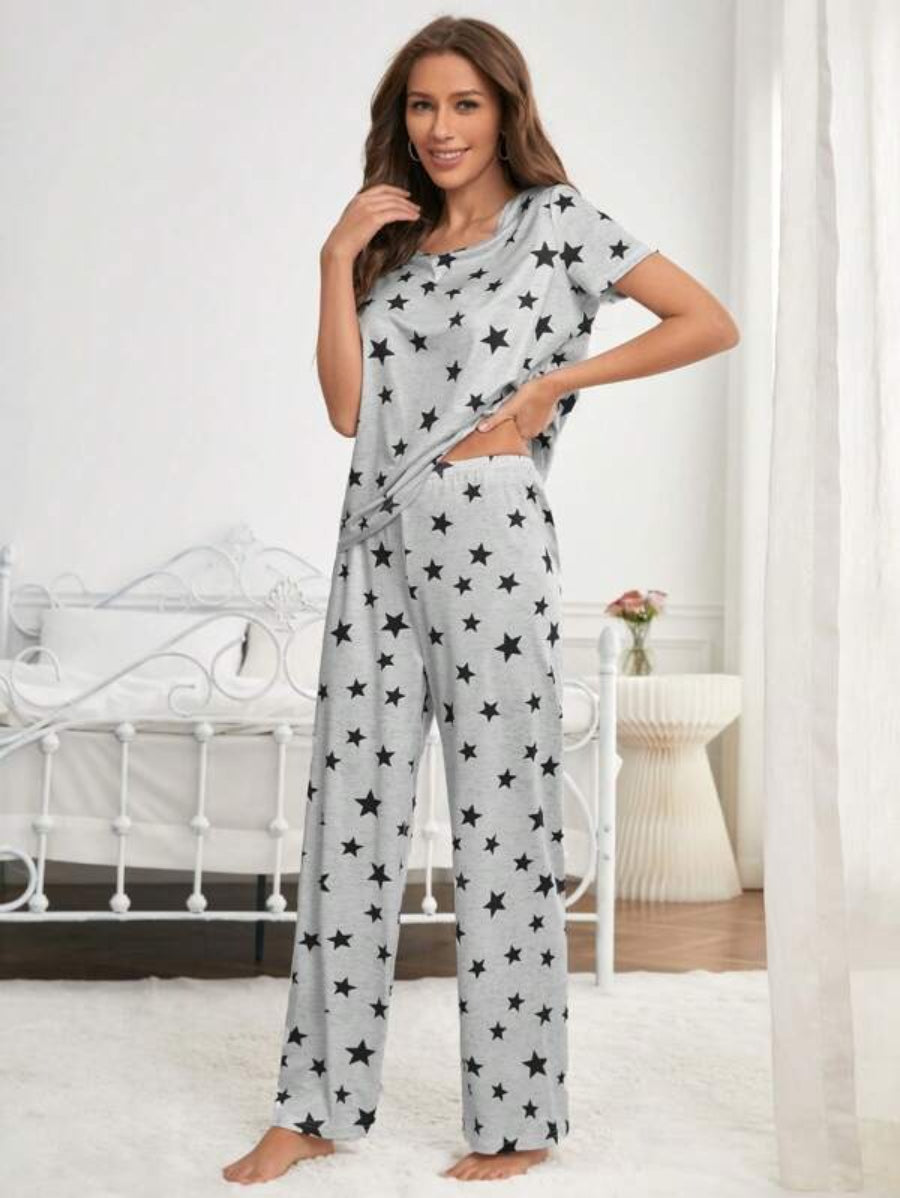 Star Print Tee And Pants Set