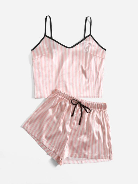 Striped Print Satin Cami Night Set