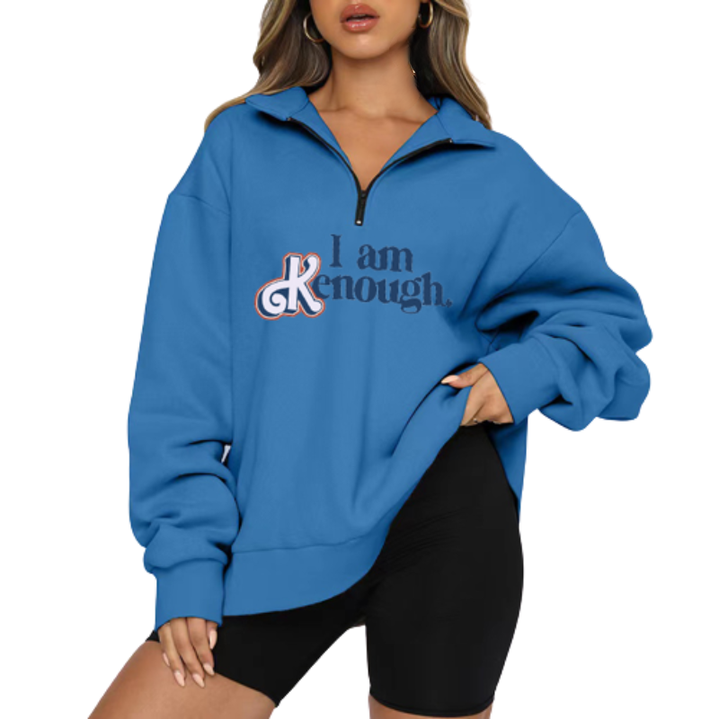 Text Printed Elegant Hoodie Blue