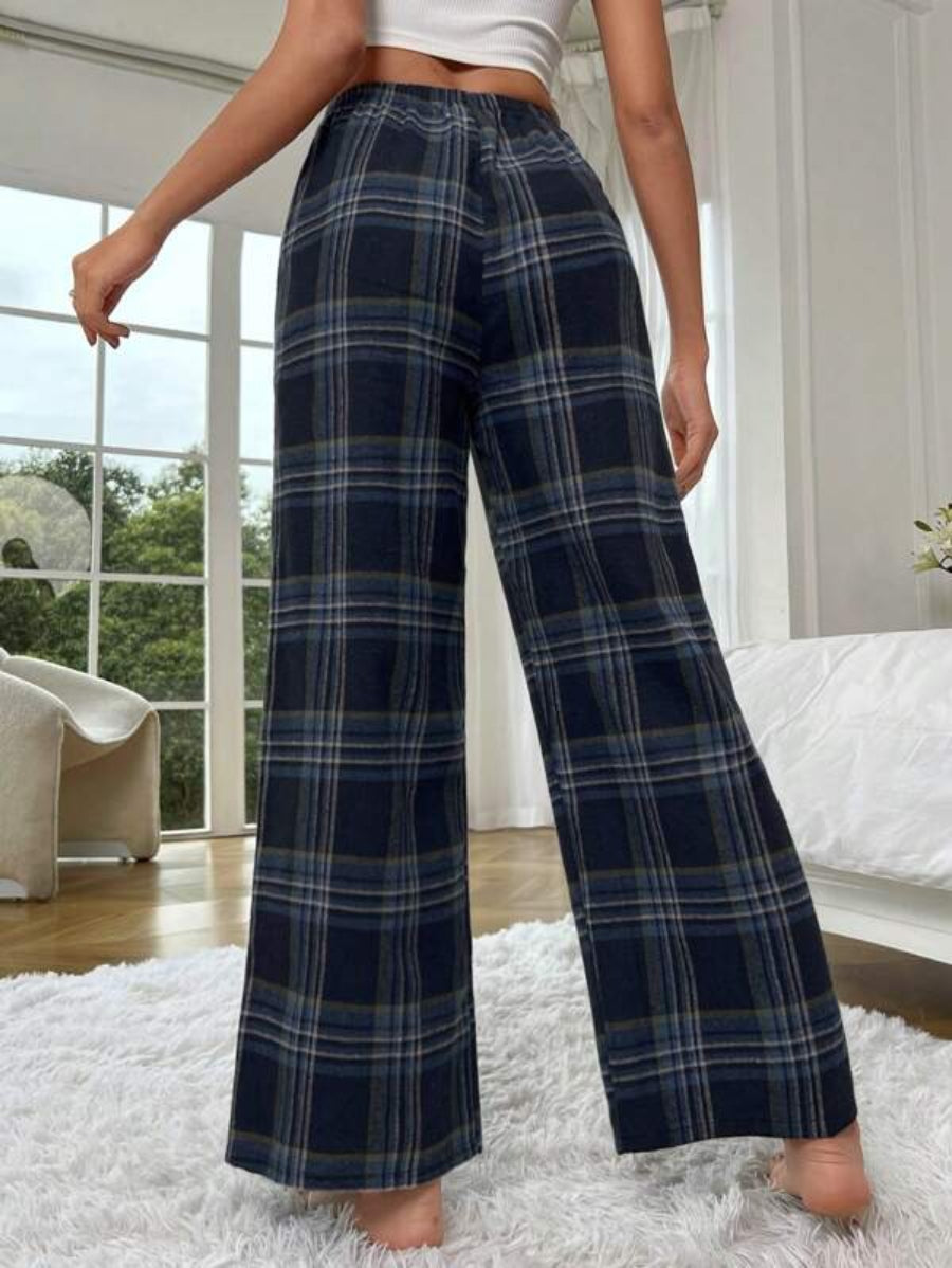 Tie Front Plaid Print Sleep Pants