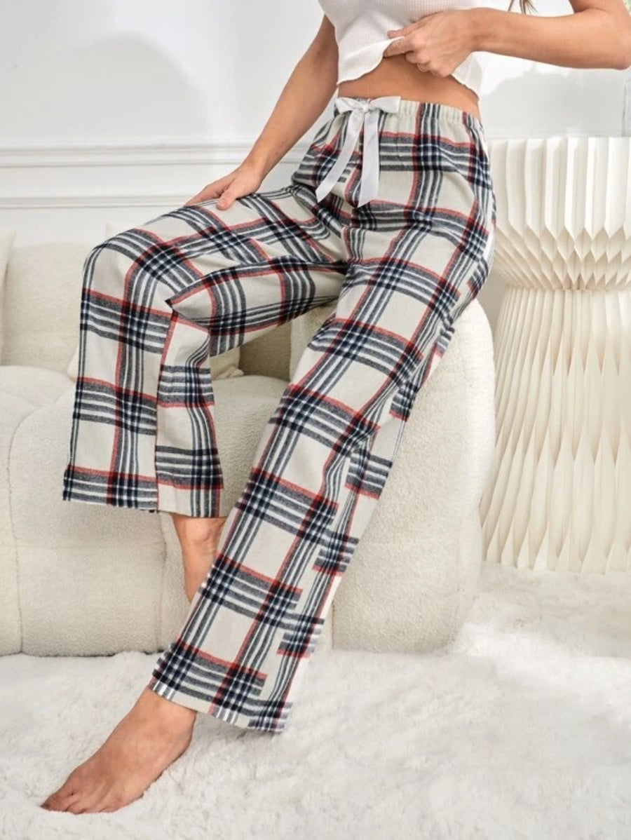 Tie Front Plaid Printed Sleep Pants