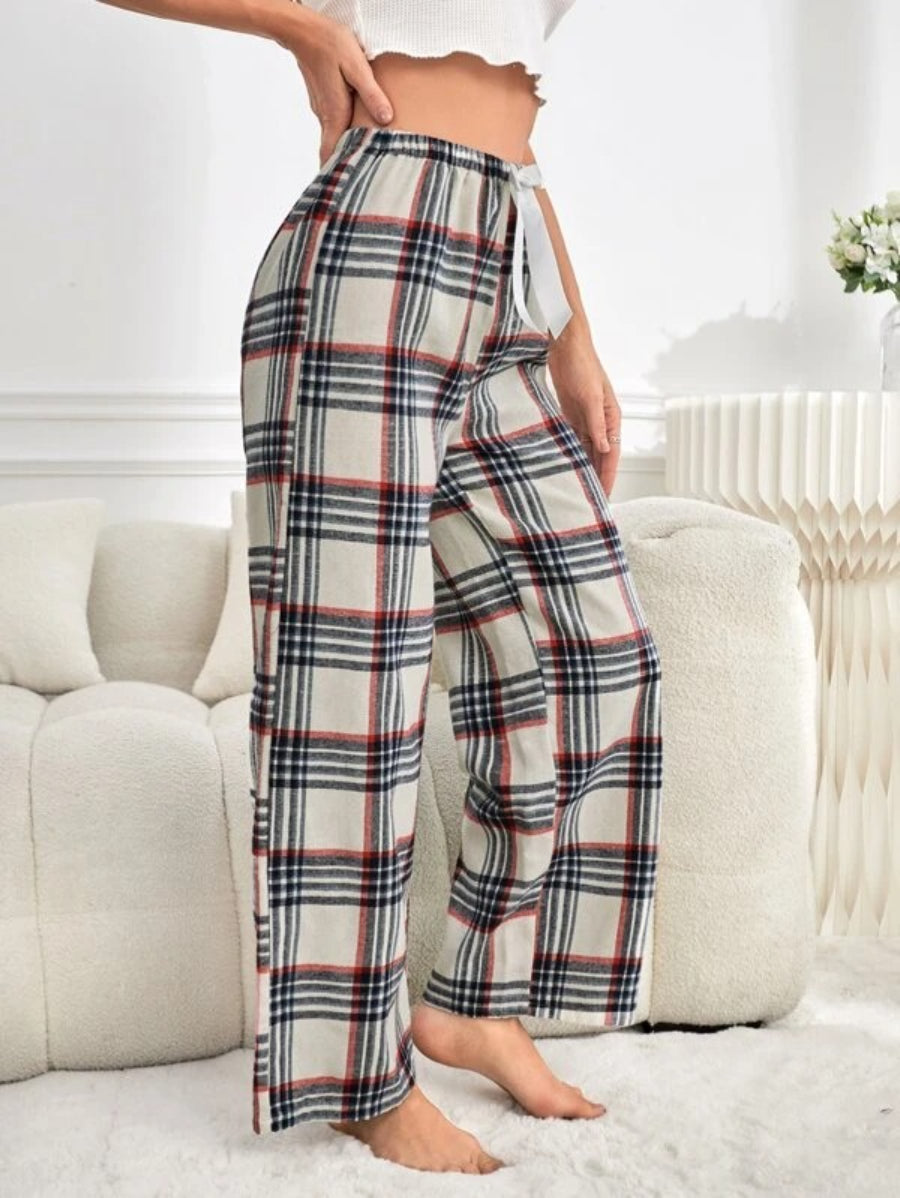 Tie Front Plaid Printed Sleep Pants