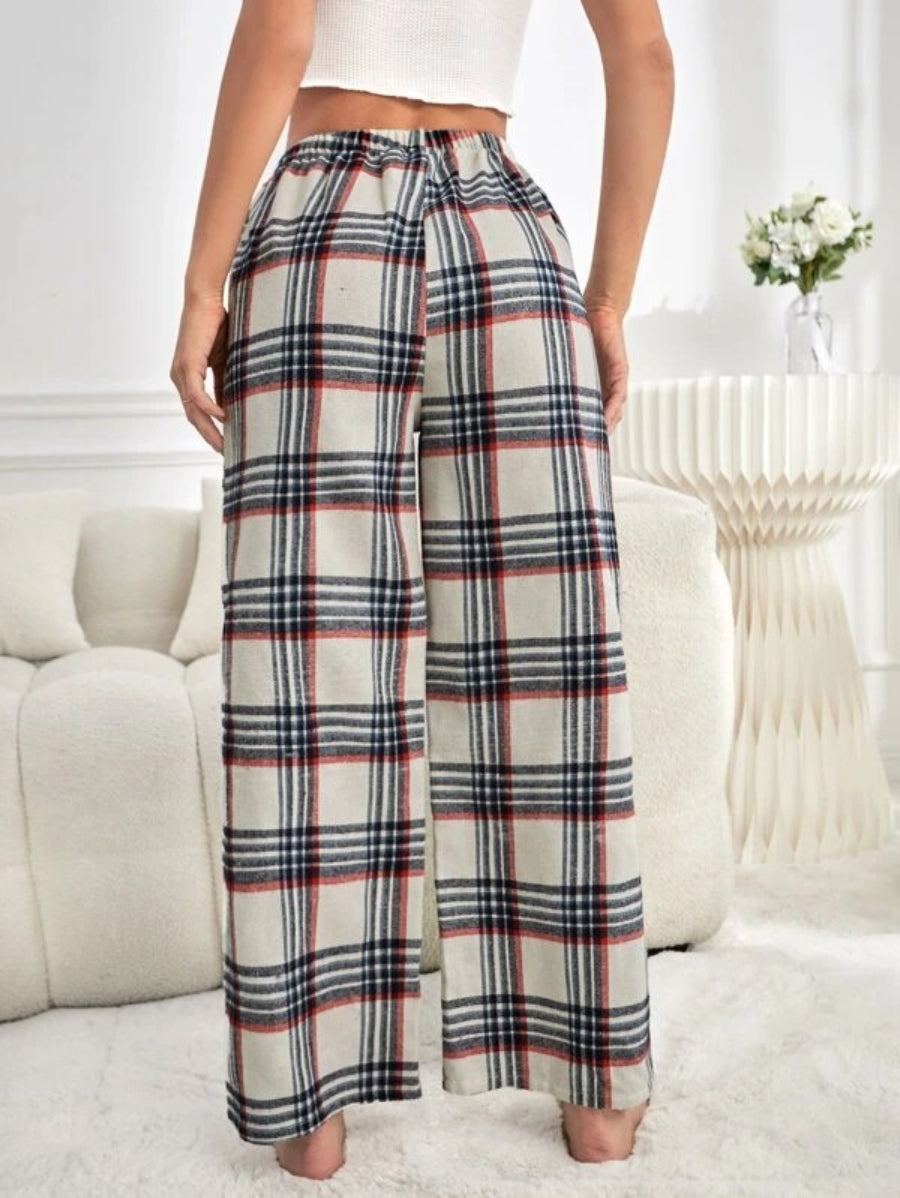 Tie Front Plaid Printed Sleep Pants