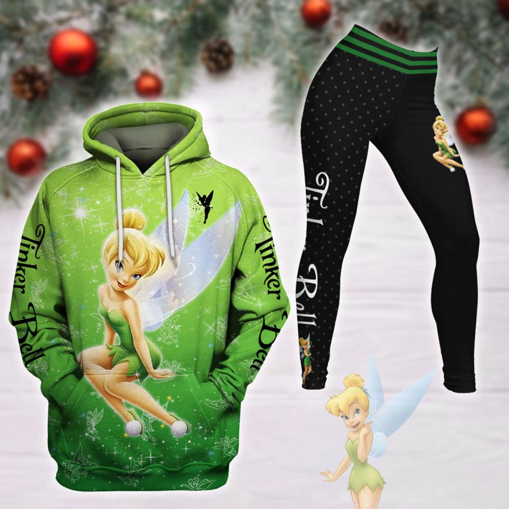 Tinker Bell Castle Glitter Pattern Hoodie And Leggings Set 6XL