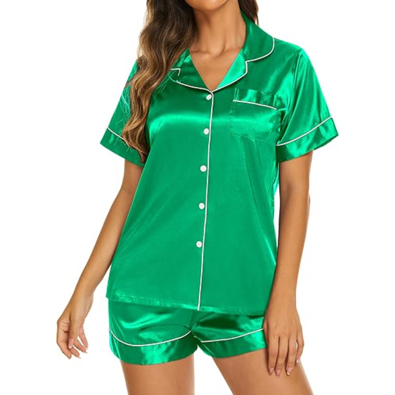 Two Piece Sleepwear Top And Shorts Set Light Green