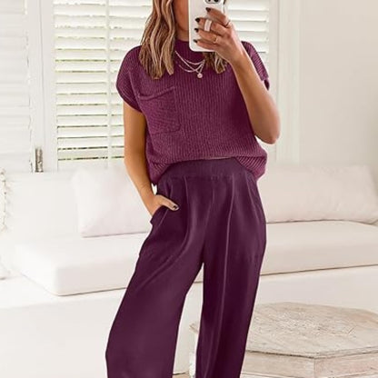 Two Piece Knit Sweater And Pants Set