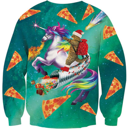 Unicorn And Pizza 3D Holiday Christmas Sweatshirt