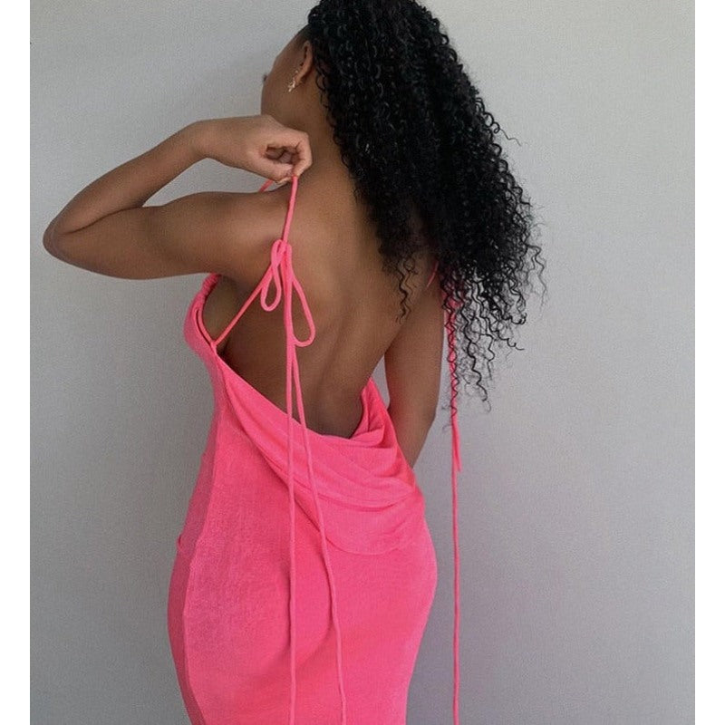 Women's Party Backless Maxi Dress Pink