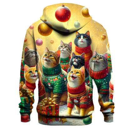 Whimsical Christmas Sweater Cats Hoodie