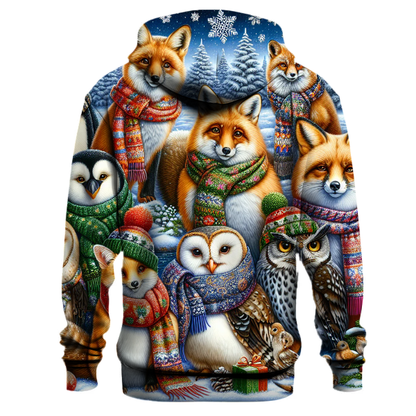 Whimsical Christmas Animals in Scarves Hoodie