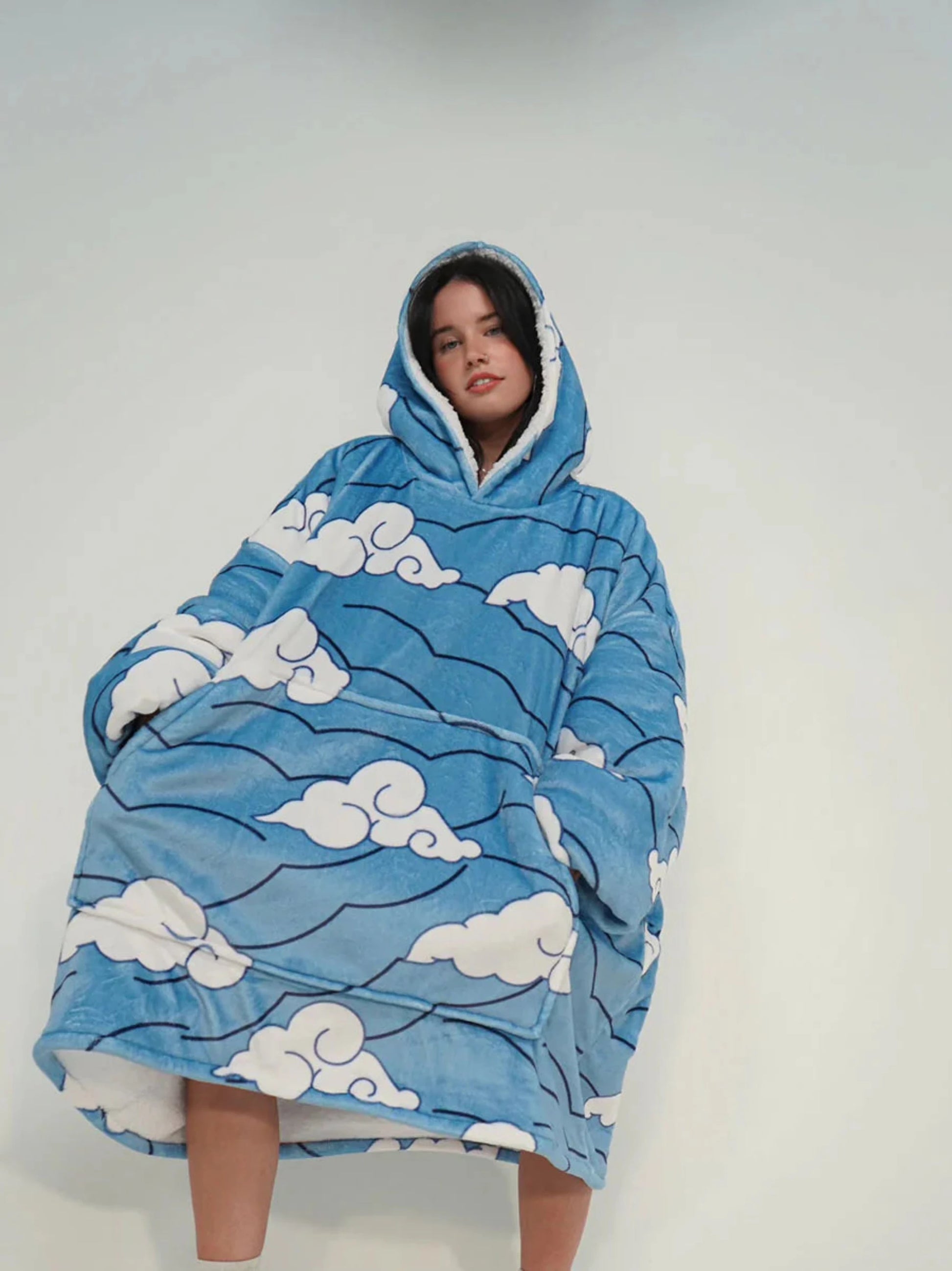 Anime Oversized Cozy Blanket Hoodie Blue