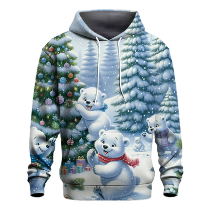 Adventurous Polar Bears in Snowy Forest Hoodie