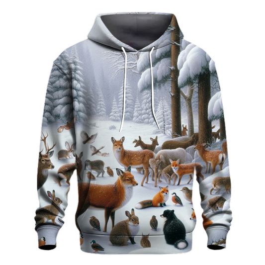 Snowy Forest Animals Gathering Hoodie