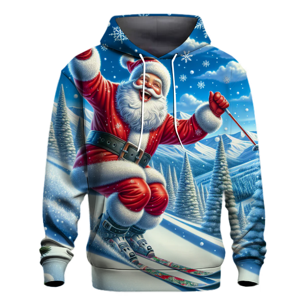 Skiing Santa in the Mountains Hoodie