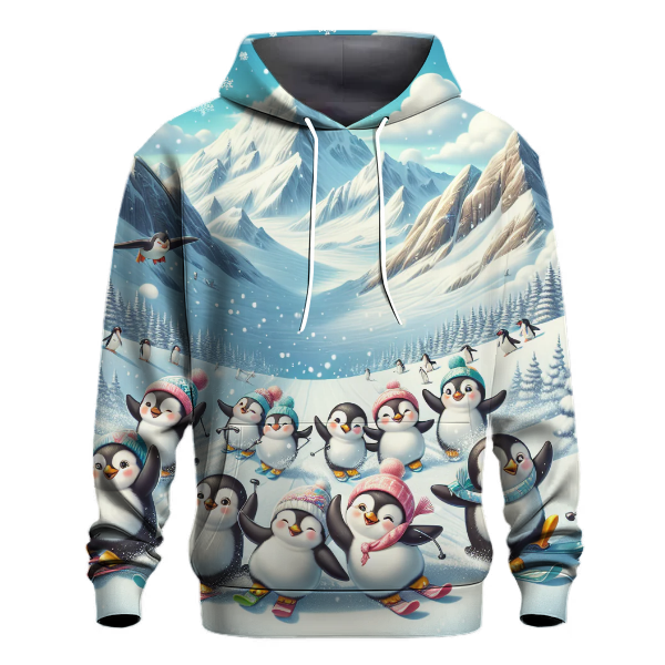 Winter Wonderland with Skiing Penguins Hoodie