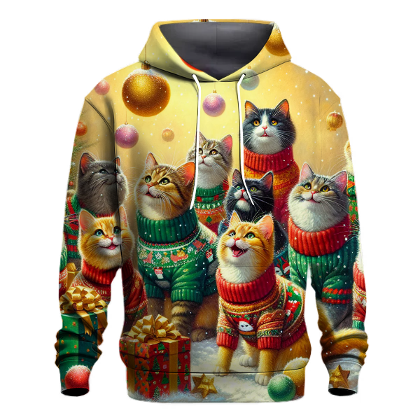 Whimsical Christmas Sweater Cats Hoodie