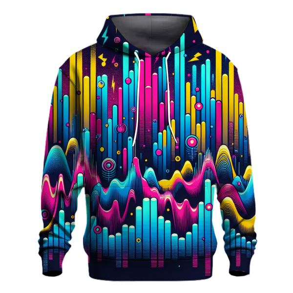 Vibrant 80s Soundwaves Hoodie