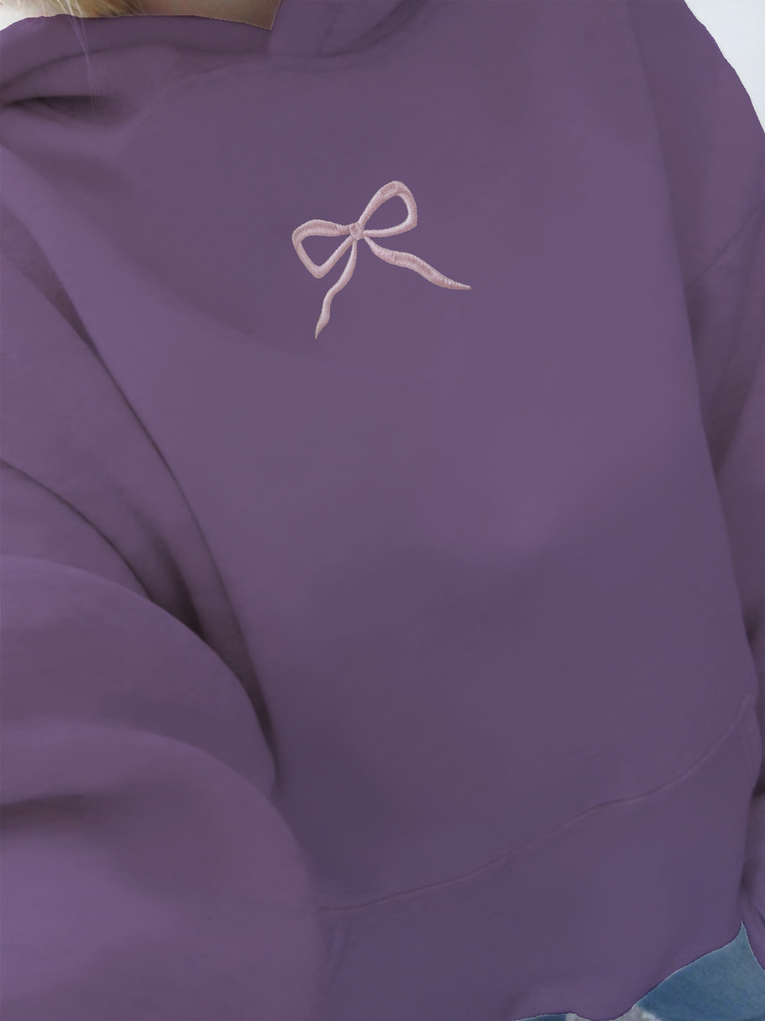 Embroidered Bow Printed Hoodie Purple